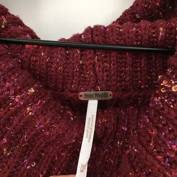 Free People Leo Tunic Sweater Womens Medium Wine Rib Cowl Neck Oversized NWT - Picture 4 of 11